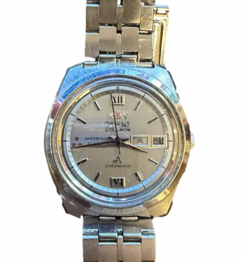 Orient Chronoace Automatic Men Watch Silver Dial Day Date Japan